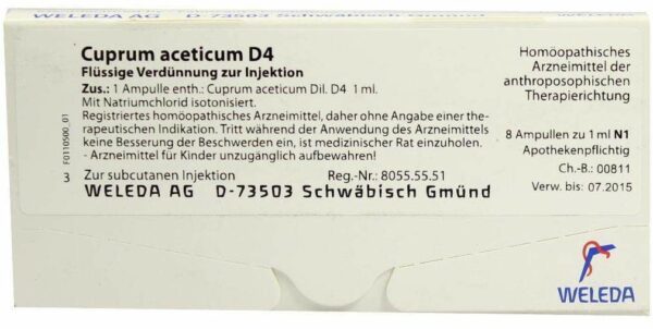 Cuprum Aceticum D 4 Weleda 8 X 1 ml Ampullen